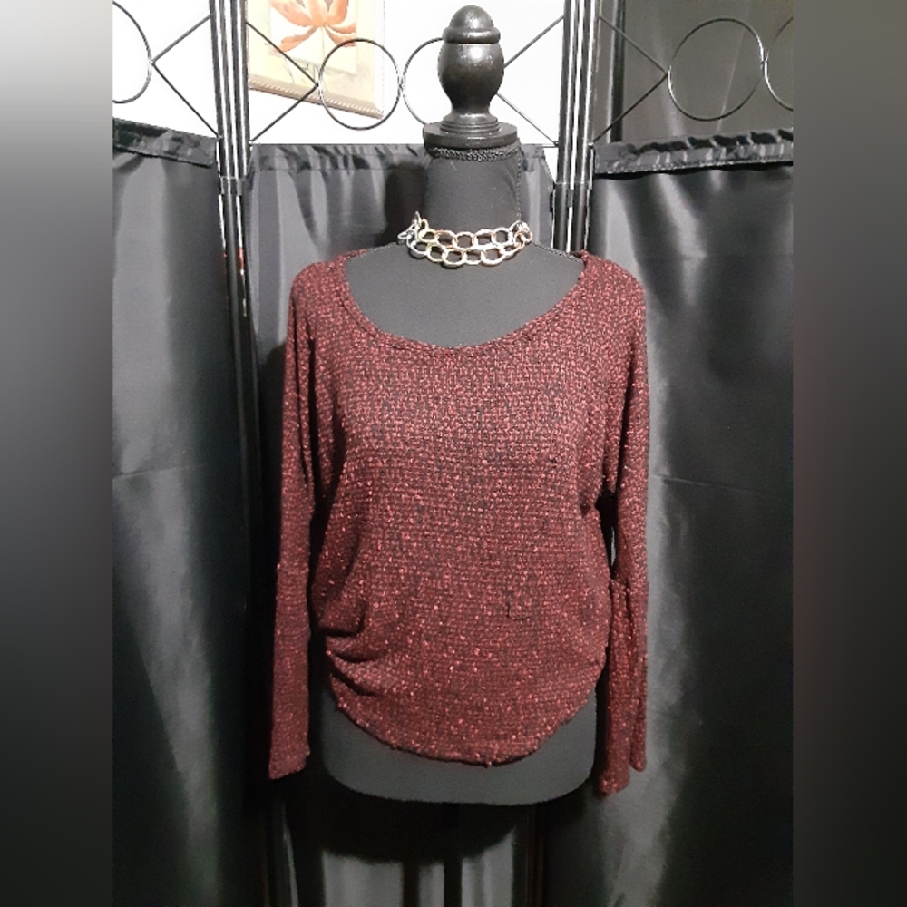 Burgundy Red Knit Long Sleeve Top Acrylic Women's Size Medium